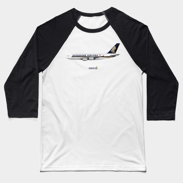 Illustration of Singapore Airlines Airbus A380 Baseball T-Shirt by SteveHClark